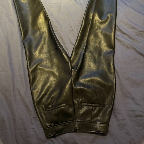 Aritzia Wilfred Melina Pant Faux Leather Straight Leg 2 Black High Rise - Picture 4 of 4